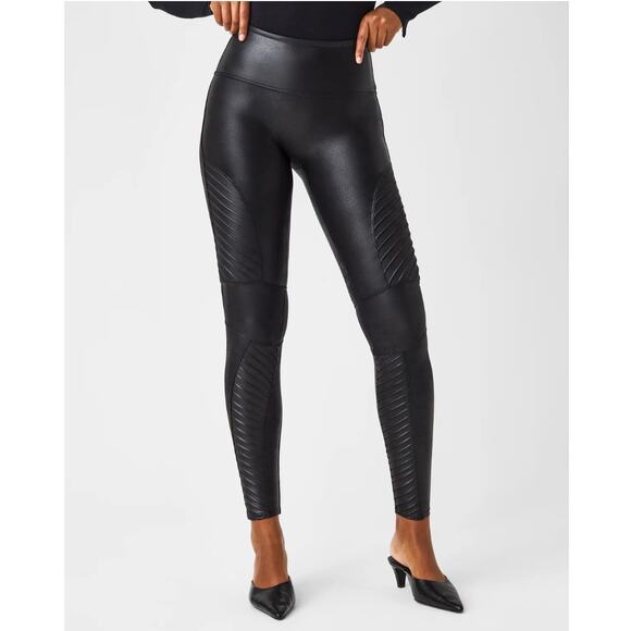SPANX NWT Faux Leather Moto Leggings in Very Black // XS - Picture 1 of 13